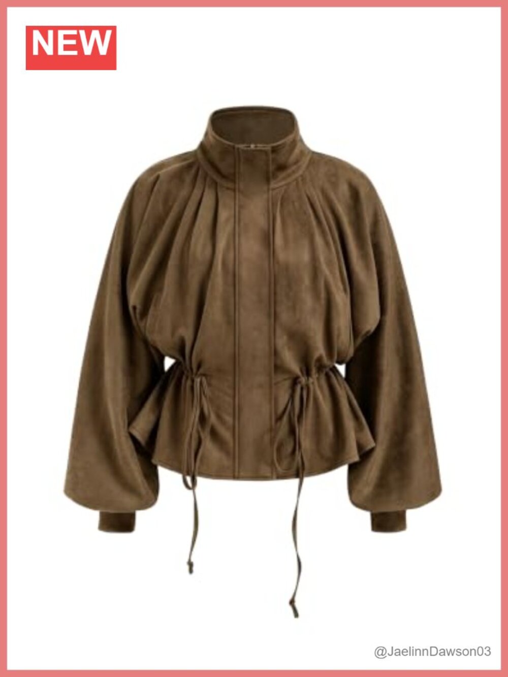 Faux Suede Cropped Jacket Balloon Sleeve Zip Up Coat
